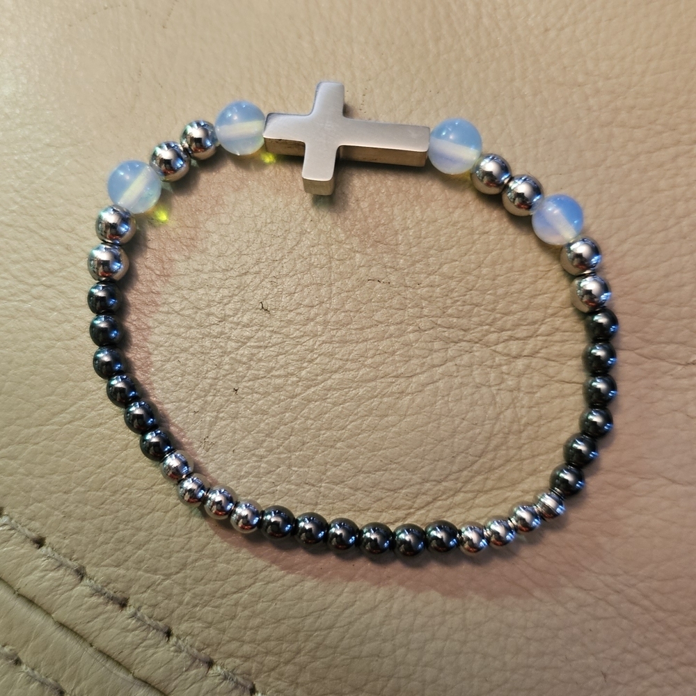 Black and Silver Beaded Cross Bracelet